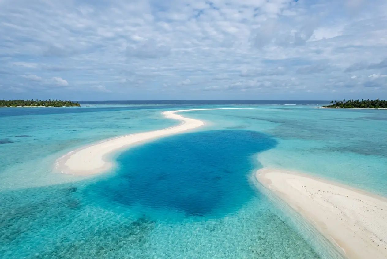A sandbank in the turquoise water of the Maldives
